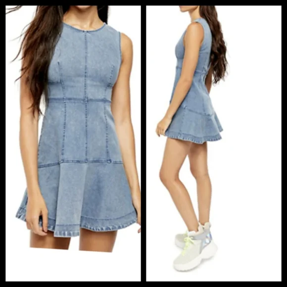 Free People Denim Alex Mini Dress 6 NWT - Picture 3 of 6